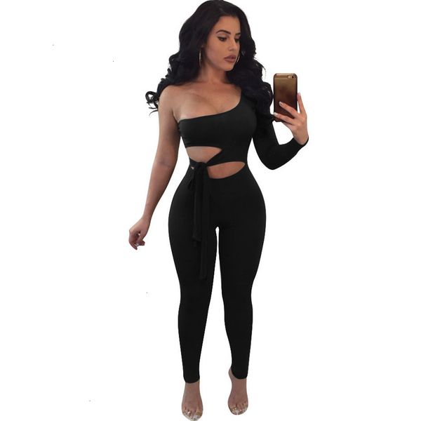 

jumpsuit ladies women jumpsuits cut out jumpsuits one shoulder long sleeve bodycon overalls backless blue body womens jumpsuit, Black;white