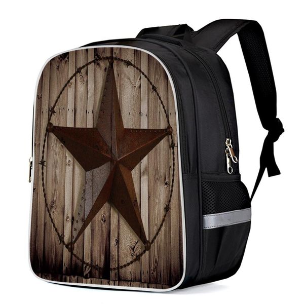 

retro wood western texas star backpacks school bag child book bag sports bags bottle side pockets school student silver edge