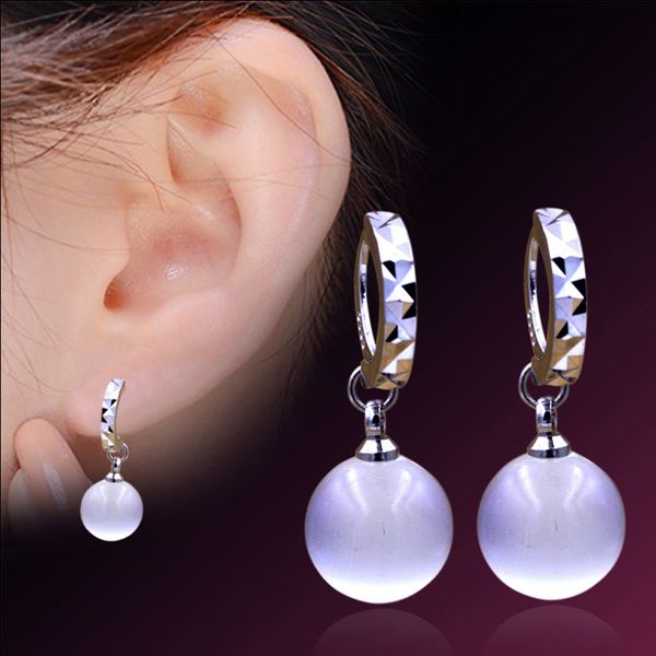 

dangle & chandelier 925 sterling silver white opal stone stud earrings mirror earring for women new korea girl ear jewelry oorbellen 3 color
