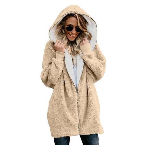 

women's jackets 2021 women faux fur coat winter warm plush jacket female hooded casual fluffy oversize teddy bear coats plus size, Black;brown