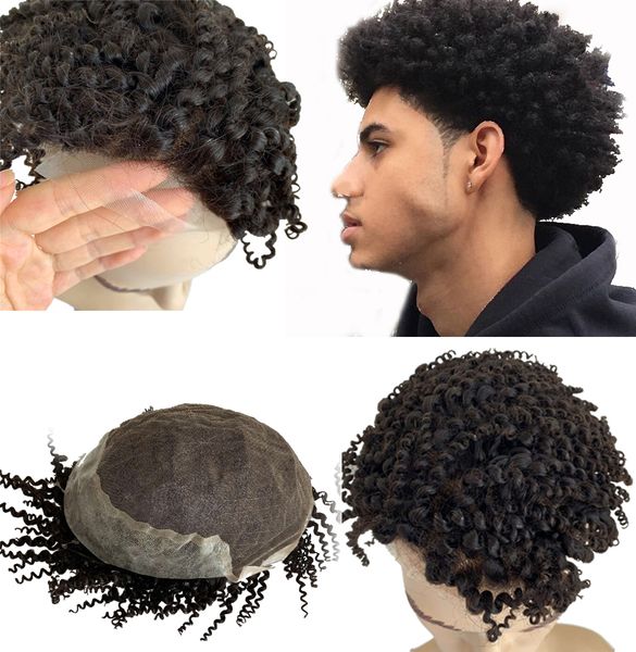 2019 Afro Curly Wave Men Toupee Lace Front With Pu Back Q6 Human