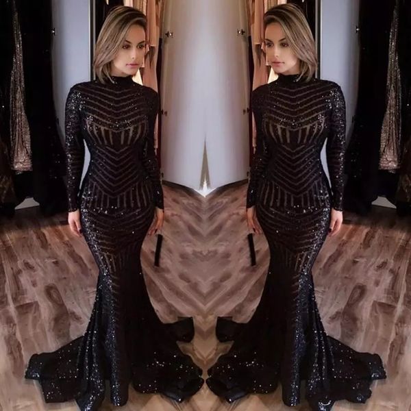 

2019 parkly mermaid equin prom dre e high neck long leeve floor length party dre e evening wear cu tom made