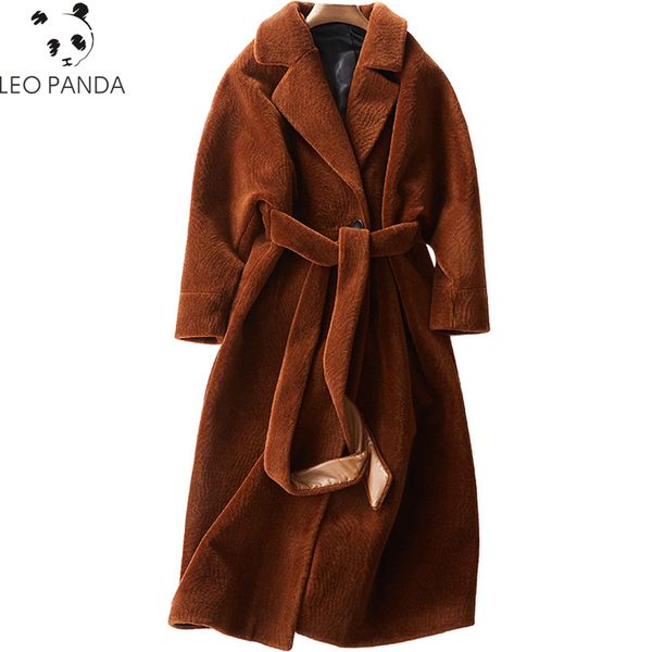 

superior quality sheep shearing overcoat women 2019 real fur coat female jacket long winter warm lamb fur coats casaco feminino, Black