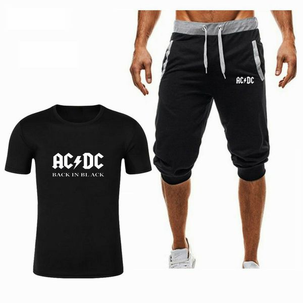

мужская хлопчатобумажная ac / dct рубашка набор рок-группа футболка + шорты из двух частей лето acdc футболка мужская чистая черная рубашка, Gray