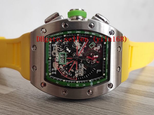 

new rm 11-01 skeleton big date dial asian 2813 automatic movement rm11-01 mens watch 316l steel case yellow rubber strap sport, Slivery;brown