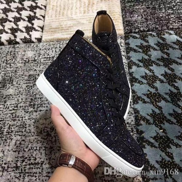 

new items brand spikes toe high red bottom sneakers shoes rhinestone famous mens women party wedding leisure flats eu35-46, Black