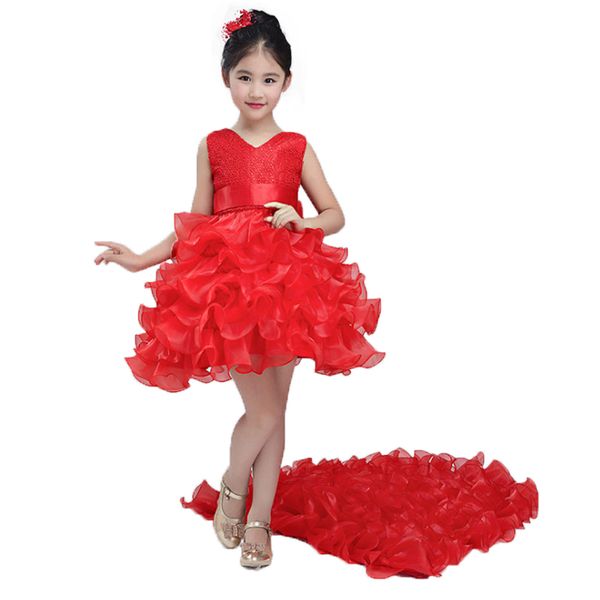

christmas clothing princess flower tutu dress children girl dress for wedding teenager party prom dresses t200107, Red;yellow