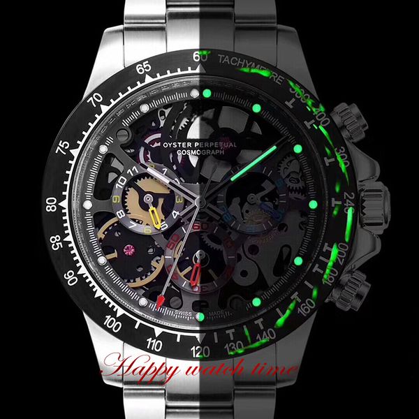 

edition 116500ln-78590 skeleton dial refit 4130 automatic mens watch luminous carbon fiber case silvery 316l steel band sport watches, Slivery;brown