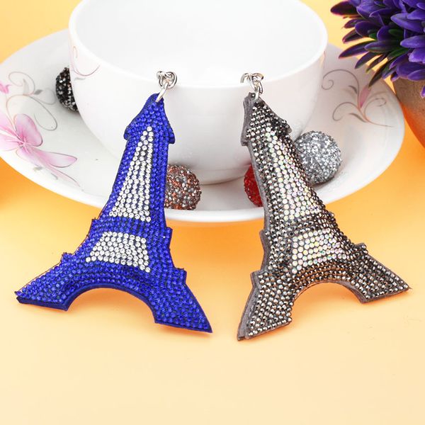 

fashion car play crystal rhinestone eiffel tower key chain silver chain keychain bag car hanging pendant jewelry kh1008