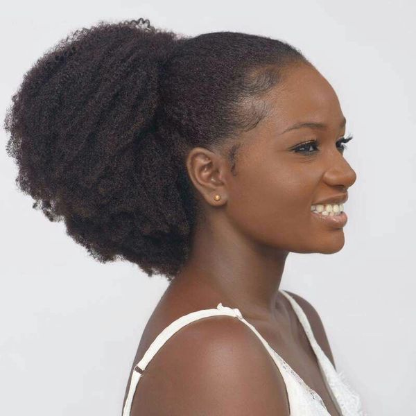 

human hair puff ponytail kinky curly hair bun afro puff drawstring ponytail for black women (8inch,black) 120g ing