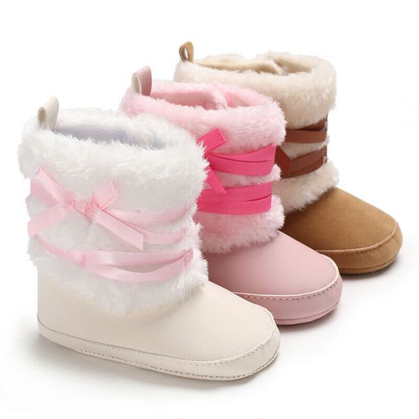 

infant toddler baby girl fur snow boots bowknot patchwork soft winter warm booties crib shoes prewalker, Black;grey