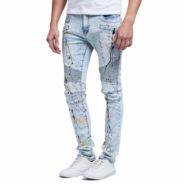 

hiphop mens designer washed blue jeans draped distressed long 19fw street jean pants