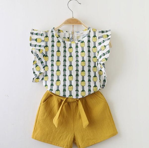 

оптовые летних дети дизайнер одежды девочки костюмов одежды fly рукав блузка + шорты 2pcs девушки эпикировка девочка дизайнер одежды by1013, White