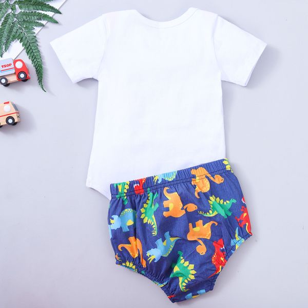 

my first birthday clothes infant newborn baby boy short sleeve bow tie one-year-old birthday letter cartoon dinosaur short pants, White