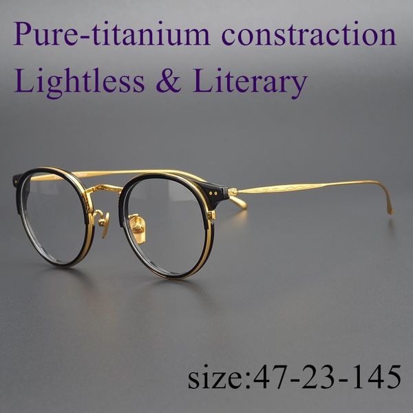 

limited edition vintage eyeglass frame pure titanium ultralight 542 classical round eyewear women men original ship, Black