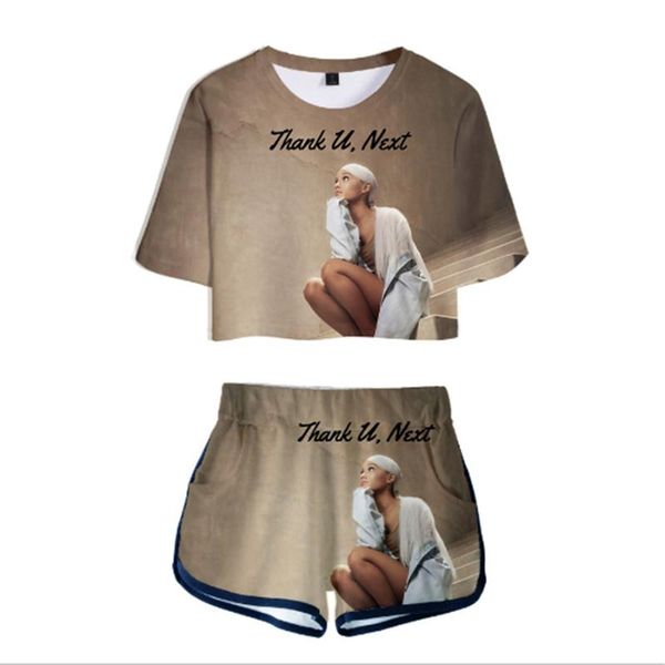 

trendy women navel tshirt 3d print two piece set + short pants summer dew navel t shirt girl leisure sets, White