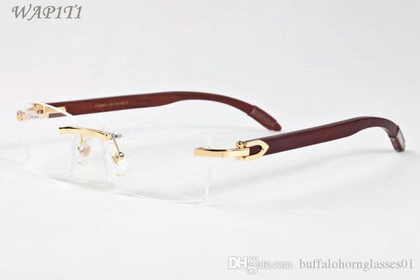 

mens fashion sunglasses gold metal frame clear lens wood sunglasses glasses for men rimless buffalo horn sun glasses with box case, White;black