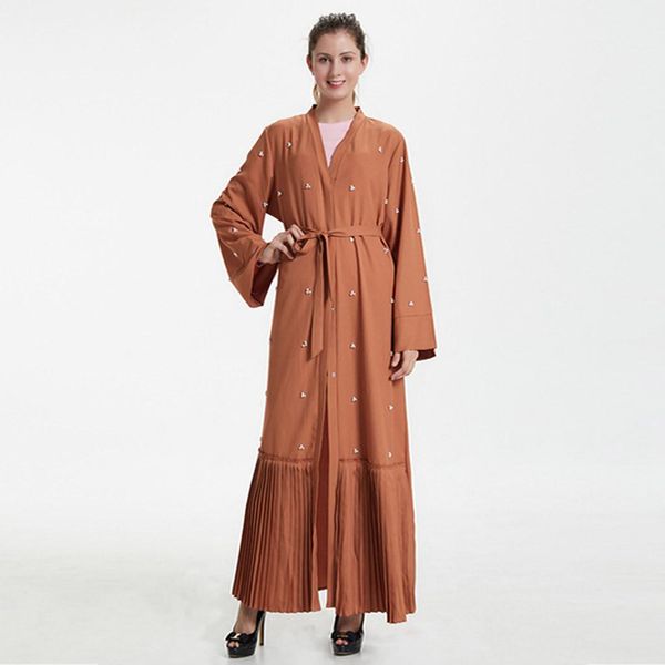 

casual muslim abaya solid color dress cardigan long robes kimono ramadan middle east thobe worship service islamic clothing, Red