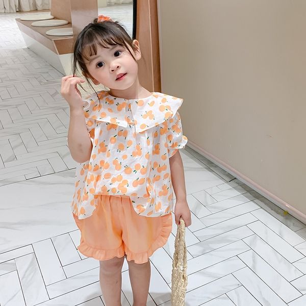 

summer fruit 2020 girl fruit printing doll shirt children's short sleeve doll collar shirt baby loose one-piece top, White;black
