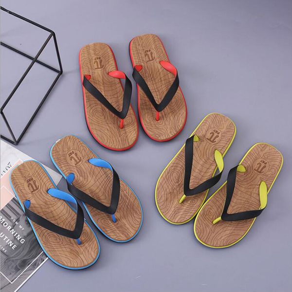

the new wood grain outdoor sandals male clip feet flip-flops wear-resistant fashiondeodorant beach outdoor non-slip slippers, Black