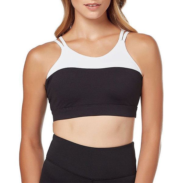 

women's quick drying fitness contrast color stitching yoga exercise clothes vest gathering yoga bra, White;black