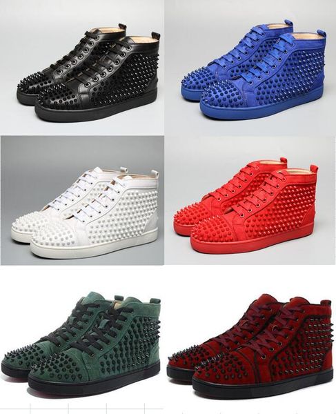 

original box]men shoes red sole shoe fashion leather women chaussures rivet rhinestone sneakers superstars shoes boots, Black