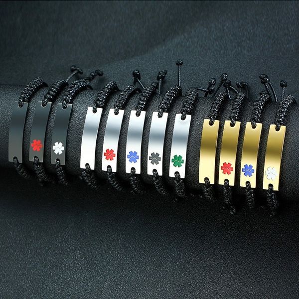 

vnox stainless steel medical alert id bracelets for women man kids casual size adjustable black cord rope pulseira