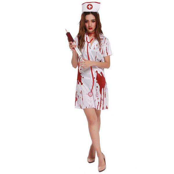 

lcw women's new design role-playing party masquerade halloween nurse tiara dress uniform ghosts bloody horror white angel blood set, Black;red