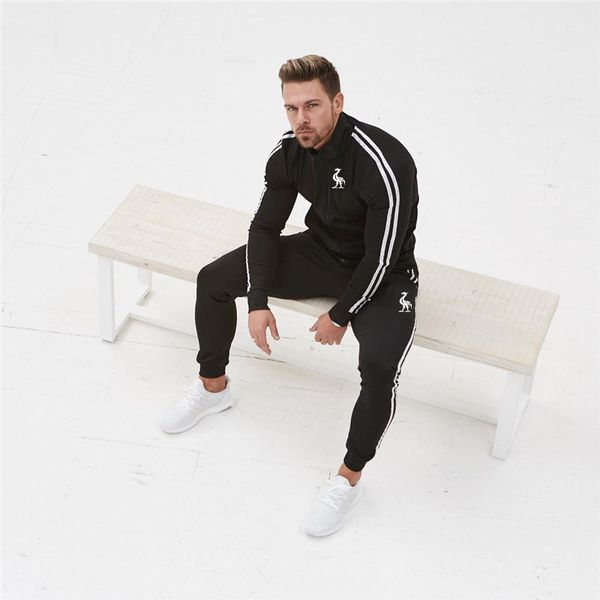 

brand clothing spring tracksuit men casual patchwork sportwear set sweatshirt sweatpants male joggers dress suits ing, Black