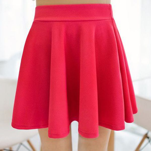 

women skirts stretch high waist mini skirt plain female flared pleated short skirt, Black