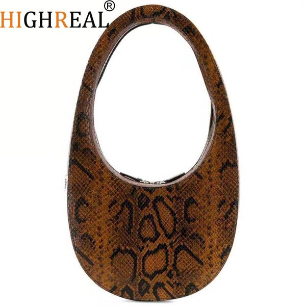 

round design hand bag retro moon shape snake pattern handbag 2020 arc single shoulder underarm bag autumn new personality purse