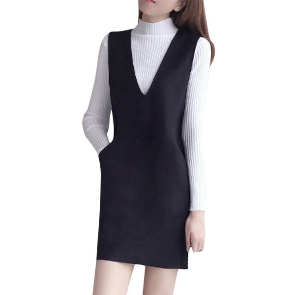 

women dress autumn winter 2019 fashion korean 2 piece suit knee length long sleeve leisure short dress ladies sundress sukienki, Black;gray