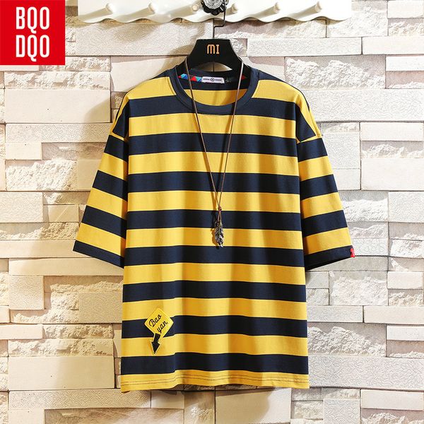 

oversized hip-hop casual fashion t-shirt male cotton short sleeve stripe fitness tee men blue summer streetwear harajuku t shirt, White;black