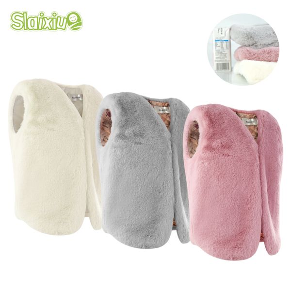 

slaixiu baby vests waistcoats faux fur coat girls vest waistcoats kids sleeveless colete jacket outerwear children's clothing, Blue