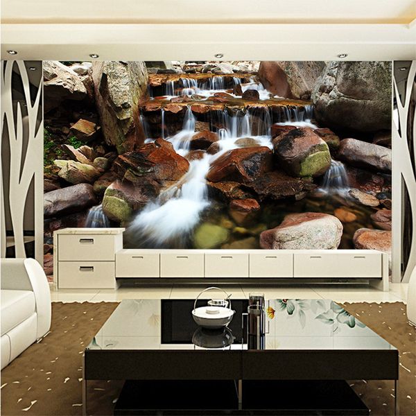 

3d stereo large mural porch aisle corridor wallpaper waterfall rock landscape natural scenery background wallpaper mural