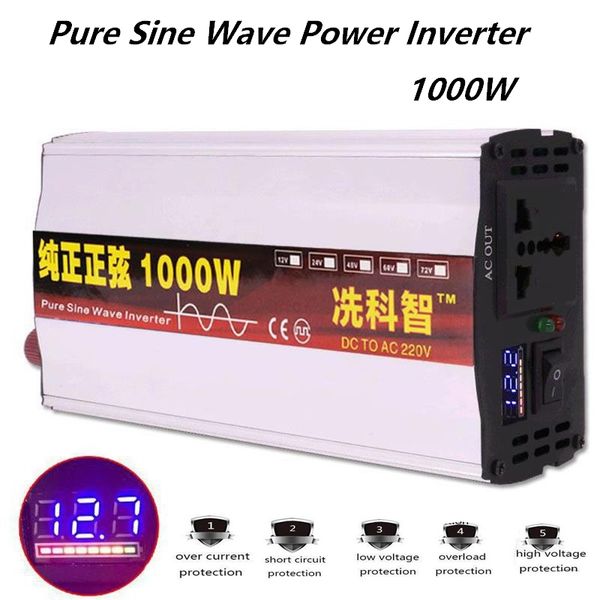 

1000w inverter 12v/24v 220v voltage transformer pure sine wave power inverter dc12v to ac 220v converter led display accessories
