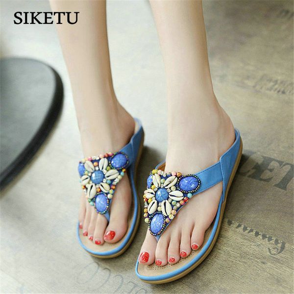 

fashion rhinestone beading women's beach flip flops bohemian sandals slipper platform wedge flip flops shoes woman, Black