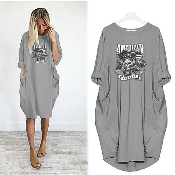 

skull womens designer dress fashion pattern dresses casual womens clothes with pockets girls 2020 sale, Black;gray