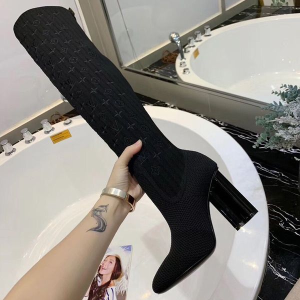 

2020 authentic trend is thin and versatile over the knee boots women's new boots fashion casual thick with women's high heels, Black