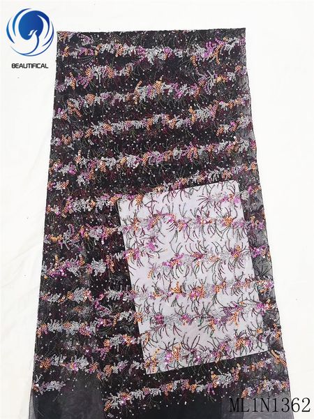 

beautifical african lace fabrics fashion embroidery sequins net lace nigerian fabric for women 5yards ml1n1362, Pink;blue