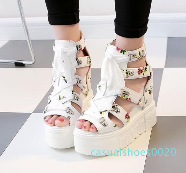 

woman sandals summer new fashion platform sandals wedges thick bottom casual women shoes high heels sandalias c20, Black