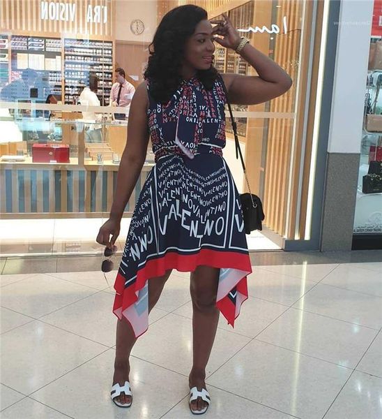 

пинта платья круглый вырез без рукавов флора асимметричный женская одежда мода стиль партии повседневная одежда женские летние письма, White;black