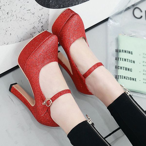 

sarairis 2020 high heels big size 43 elegant women's party shoes woman bling mary janes wedding pumps female, Black