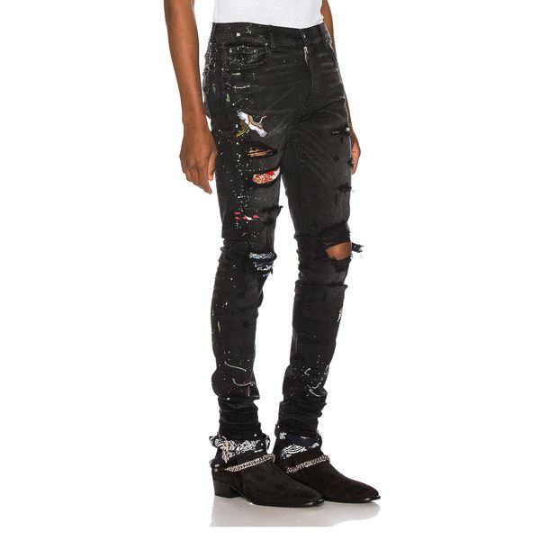 

designer jeans for menfashion crane embroidery pants luxury starry graffiti washed jean for womens high st brand kanye hiphop wear, Blue