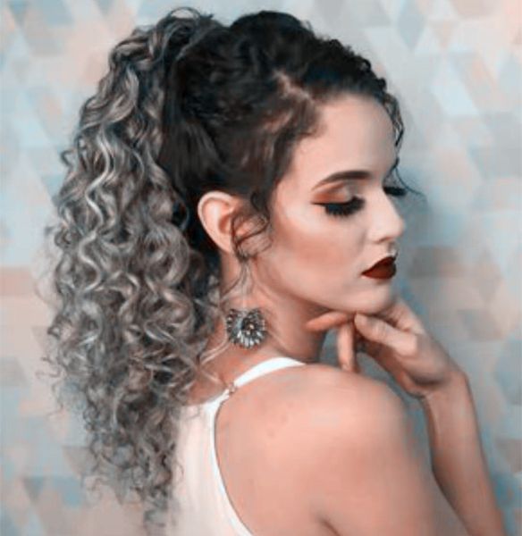 New Medium Length Deep Curly Grey Ponytail Extension Brazilian