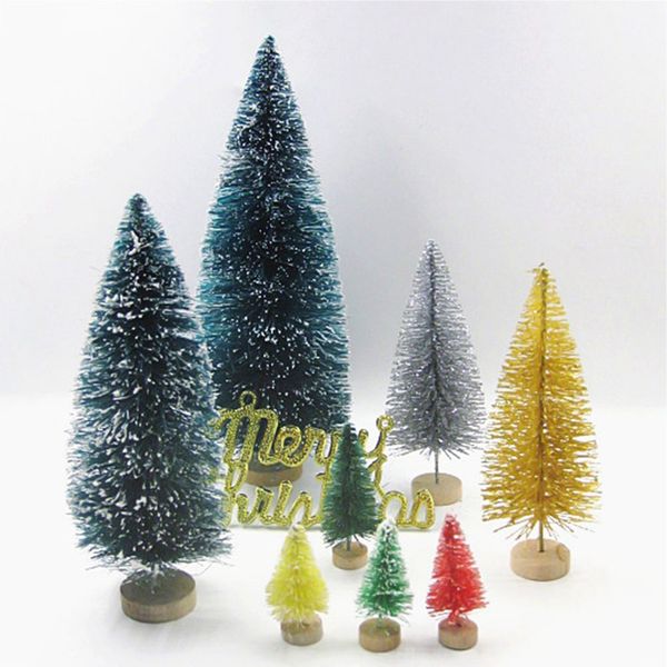 

10pcs mini diy christmas tree 6colors snow frost small pine tree placed in the deskdecoration home kids gifts xmas ornaments