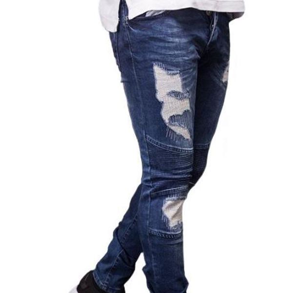 

mens конструктора ripped байкер jeans лето весна вышивки денима синий драпированных hiphop street jeans, Blue