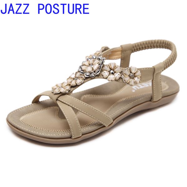 

2020 new beach seaside sweet bohemia flower rhinestone flat women's sandals sandalias de mujer verano 2020 q475, Black