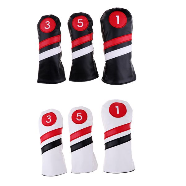 

6pcs golf headcovers set 1, 3, 5 driver & fairway woods head covers with elastic closure, waterproof pu leather, golfer equipment gift