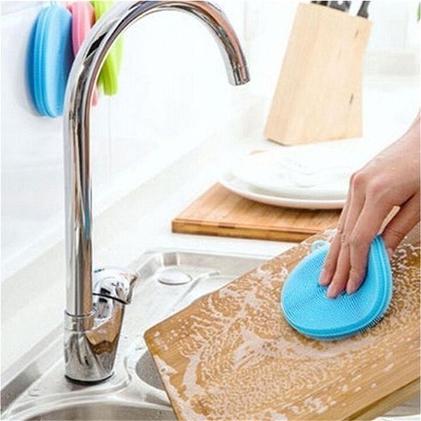 

round silicone insulated kitchen brush cleaning multi-function vegetable cloth sponge for washing dishes silicon sponge for tableware